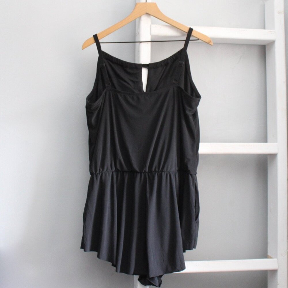 Aqua Green Women's Black Standard Keyhole Blouson Romper One-Piece Swimsuit XL - Picture 3 of 10
